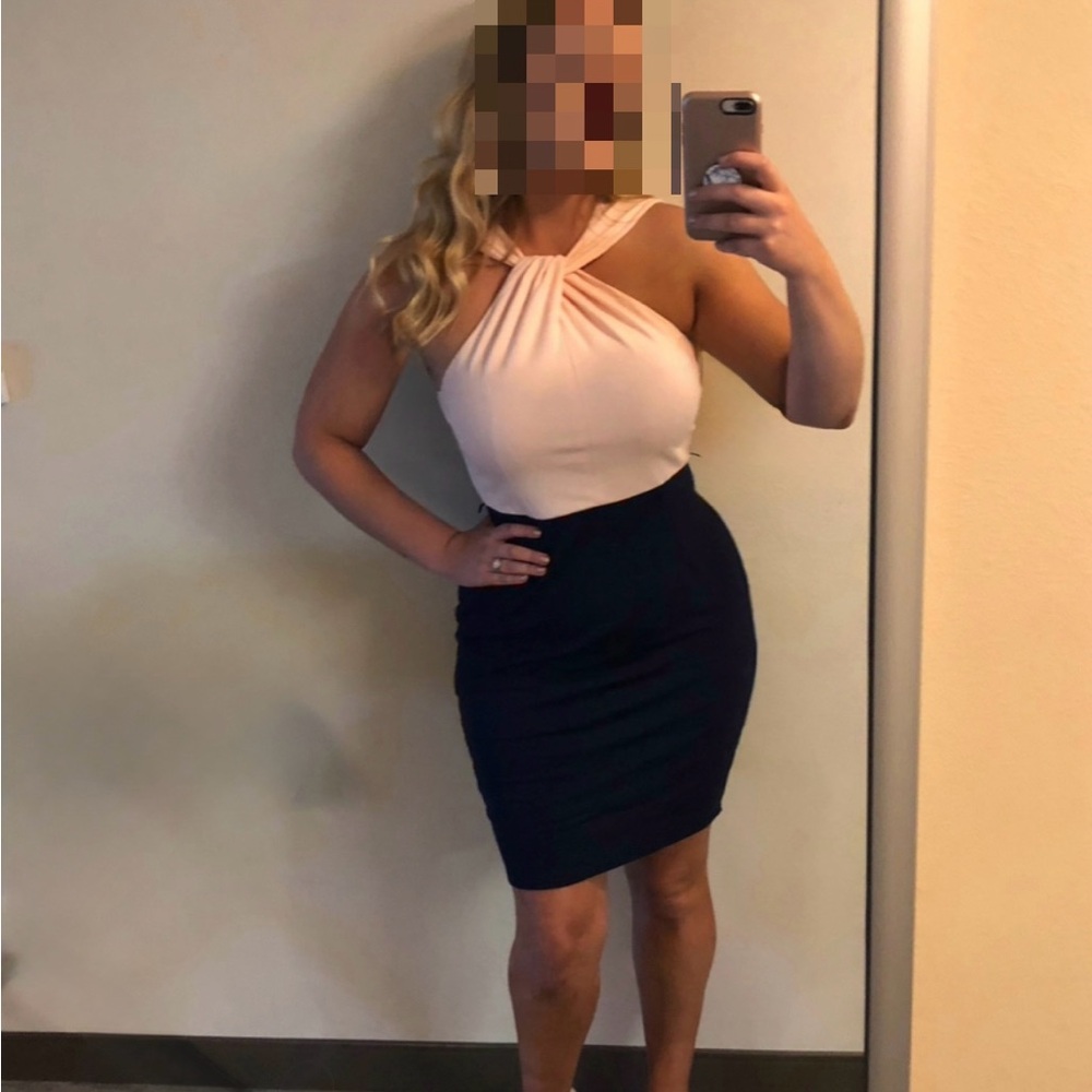 VENUS Blush and Navy Midi Dress